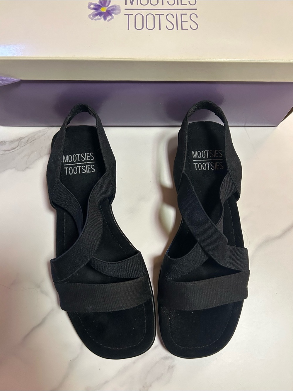 Mootsies Tootsies Black Elastic Cross-Strap Slingback Sandals NIB